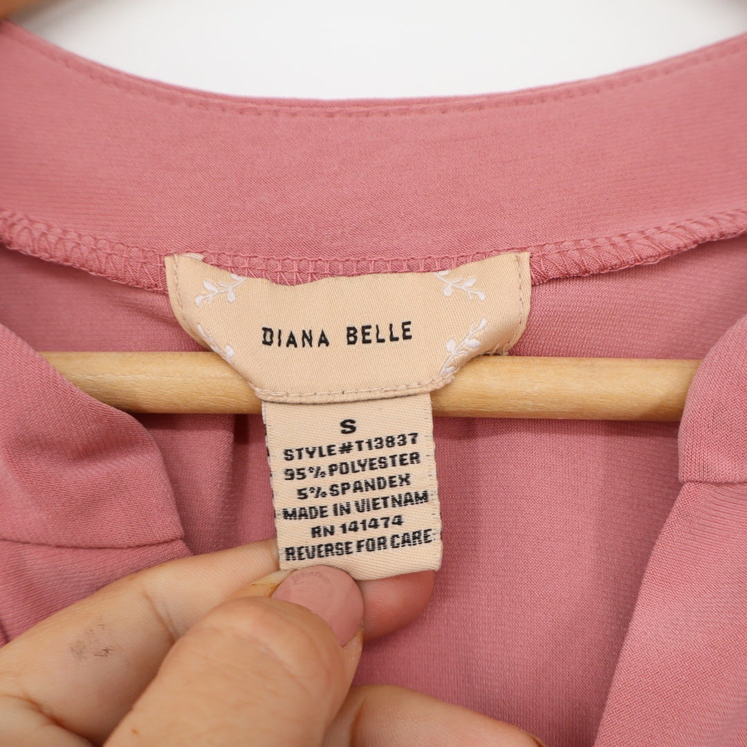 Diana Belle Womens Dusty Rose V-Neck Short Sleeve Pleated Front Blouse Size S