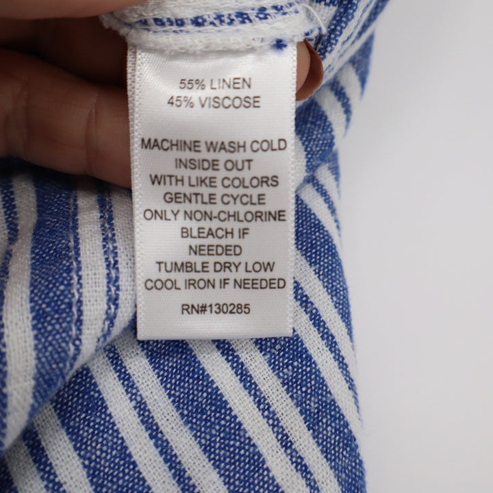 Per Se Blue White Striped Linen Blend Cropped Wide Leg Pants Womens Medium