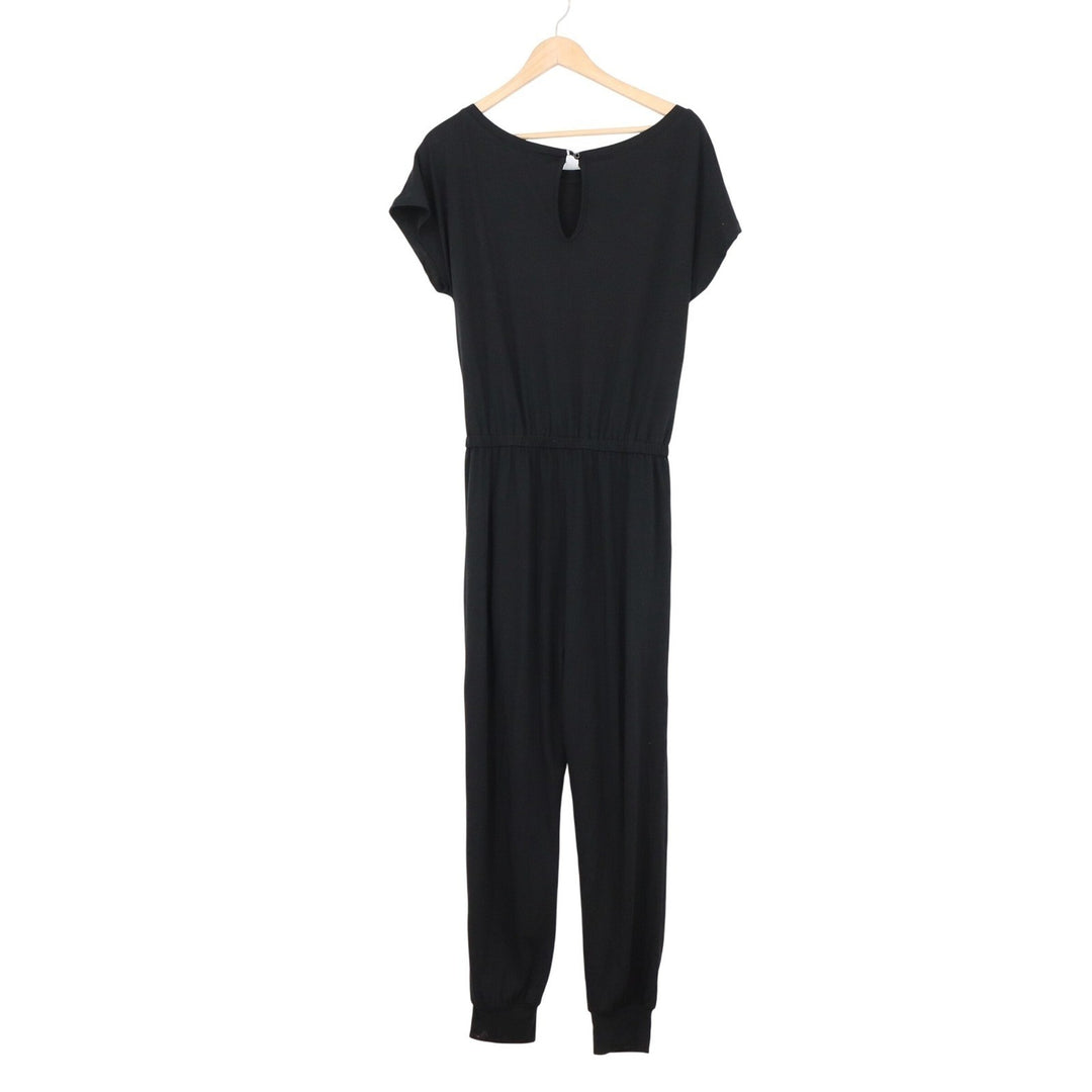 PrettyGarden Black Short Sleeve Drawstring Waist Jogger Jumpsuit 7024 Small