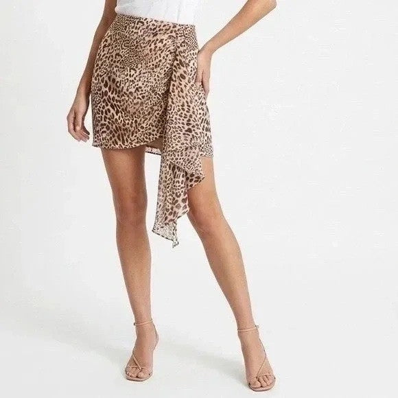 Naked Wardrobe The Statement Leopard Print Ruffle Mini Skirt Small