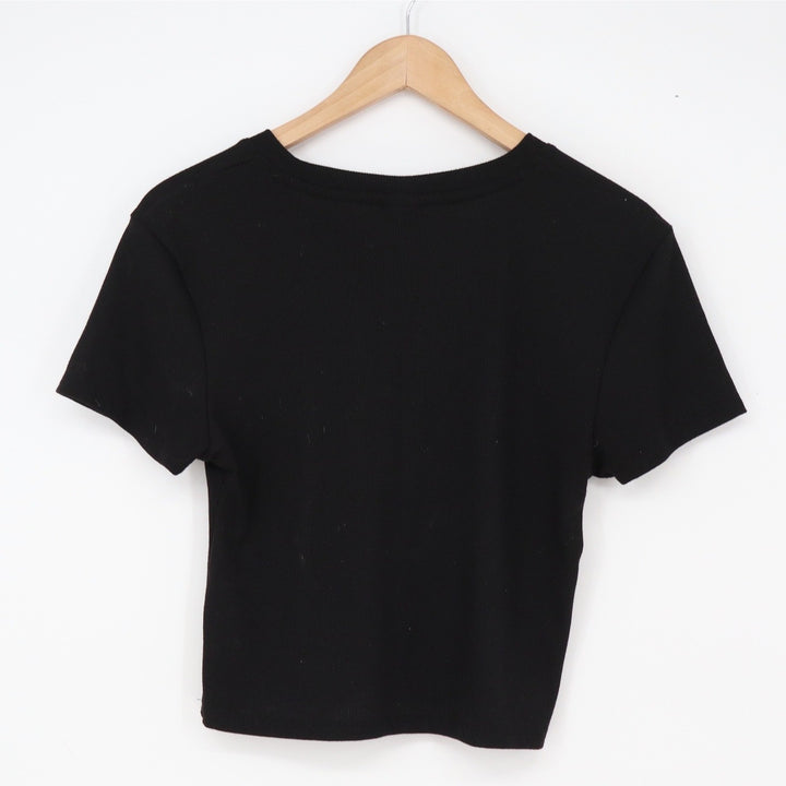 Love Life Essentials T-Shirt Womens Large Ribbed Crop Top Black Stretch