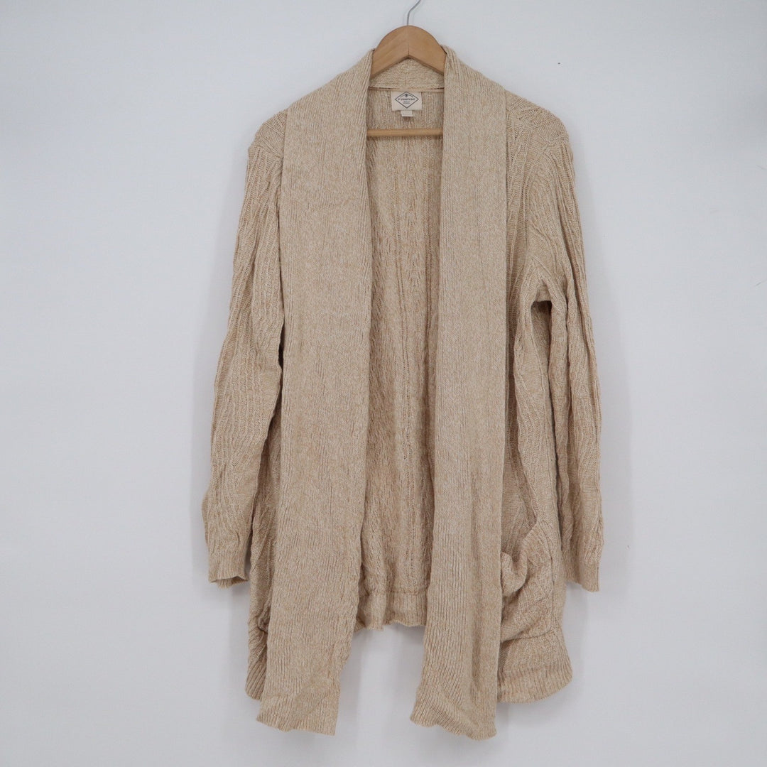 St Johns Bay Womens XXL Beige Cotton Cable Knit Open Front Cardigan Sweater