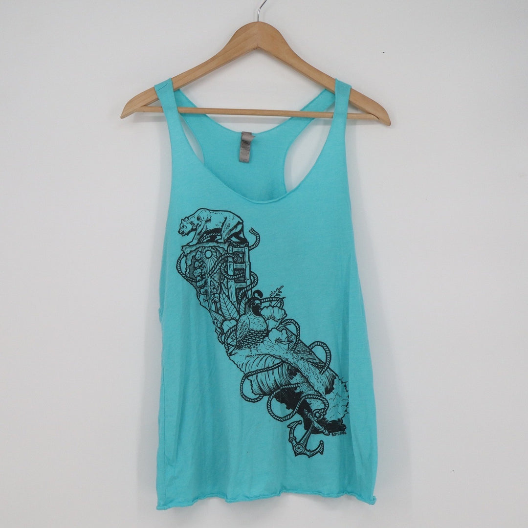Next Level Apparel California Graphic Racerback Tank Top Turquoise Blue XL