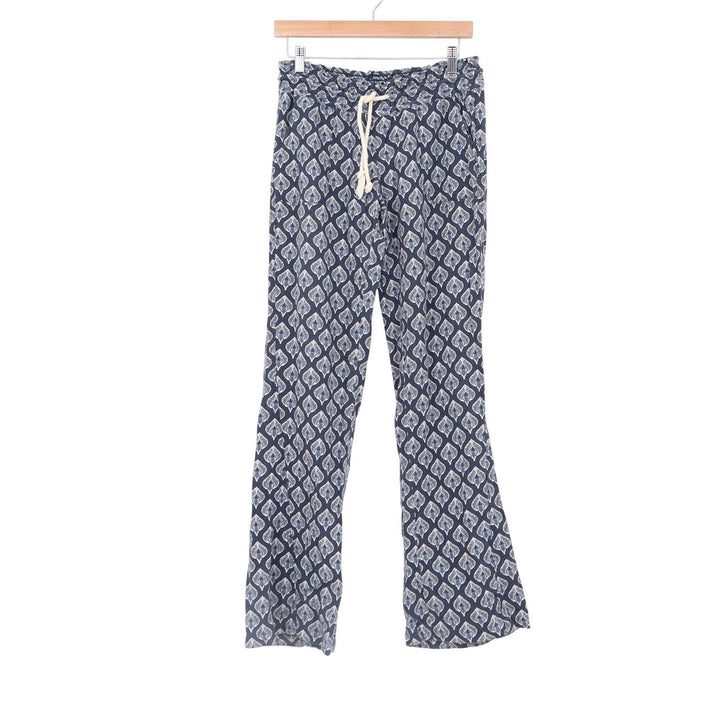 Roxy Navy Blue Geometric Print Linen Blend Wide Leg Drawstring Beach Pants M