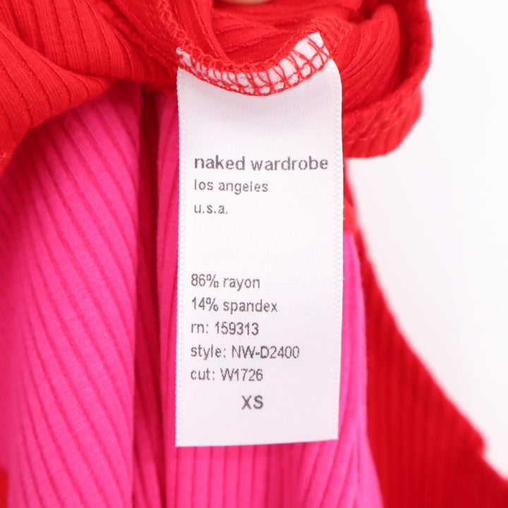 Naked Wardrobe Pink Red Colorblock Ribbed Racerback Midi Dress XS