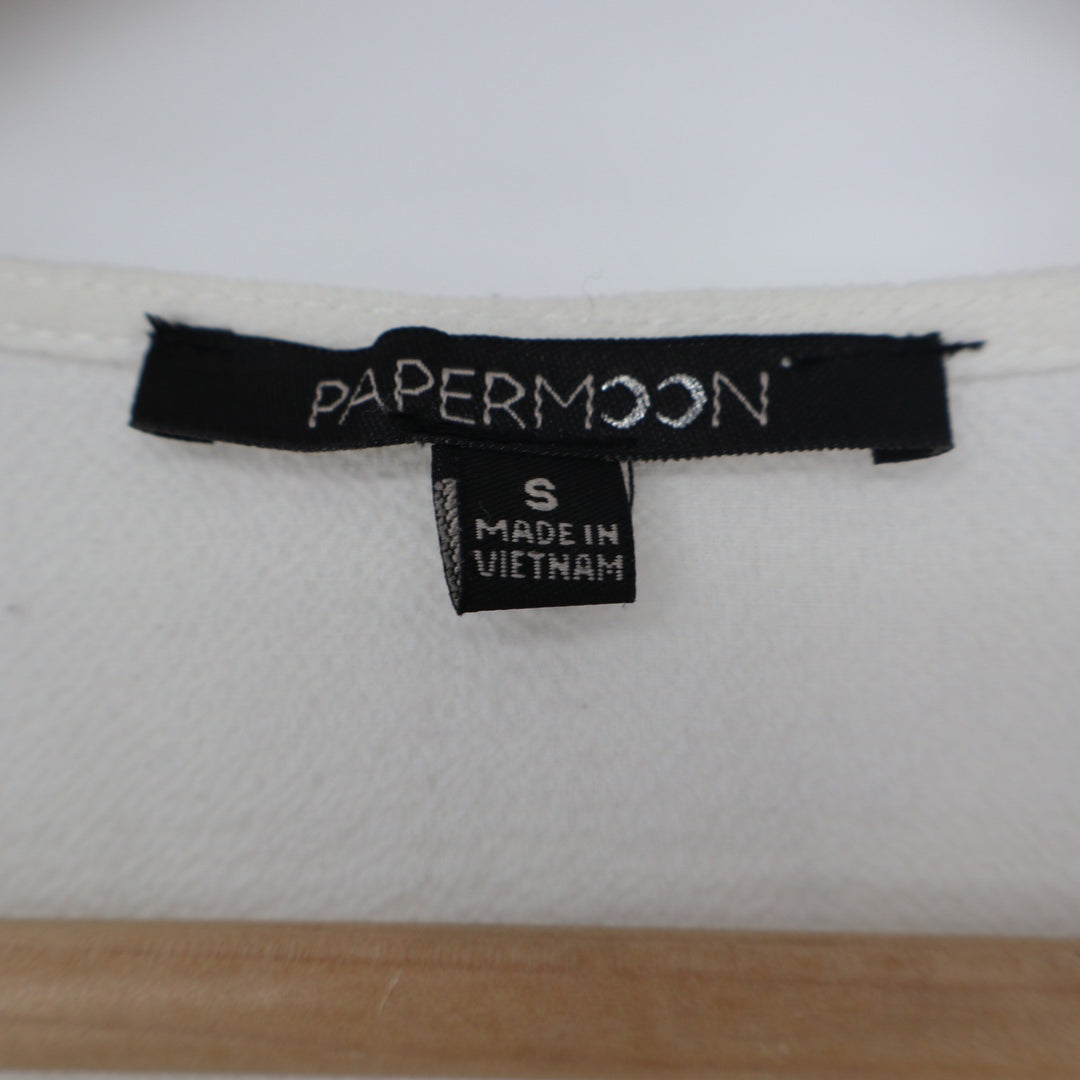 Papermoon Ivory Split Neck Cap Sleeve Pocket Blouse Small