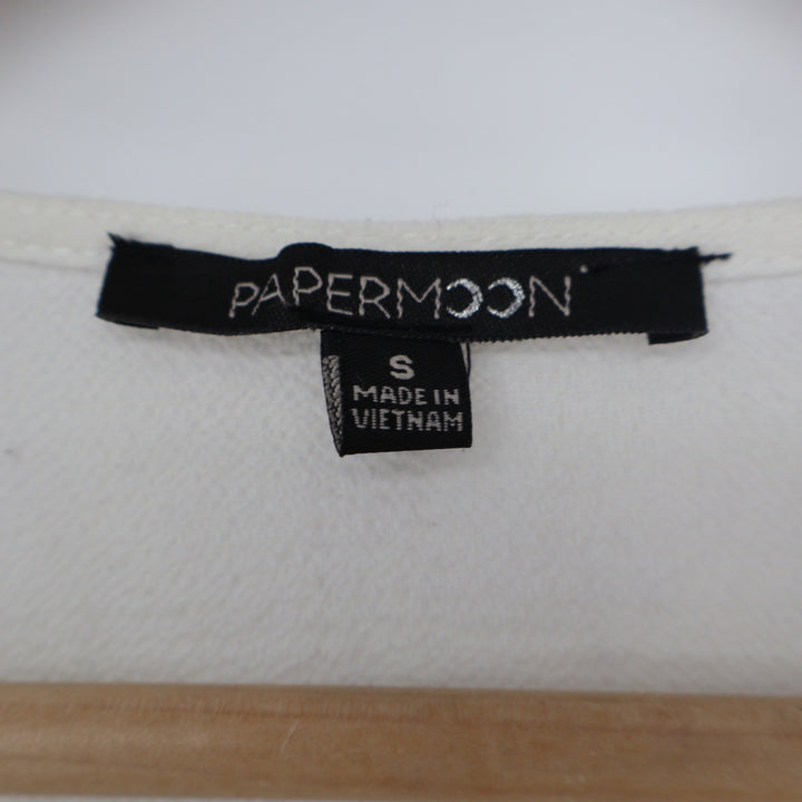 Papermoon Ivory Split Neck Cap Sleeve Pocket Blouse Small