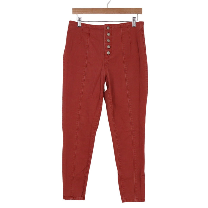 No Boundaries Womens Rust Red Button Fly High Rise Skinny Pants Size 13