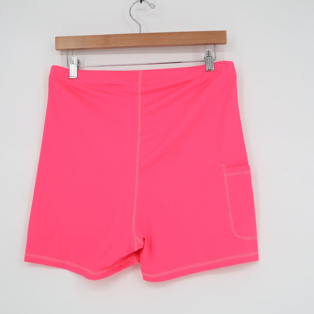 Womens Neon Pink Athletic Compression Shorts with Side Pocket Size Large