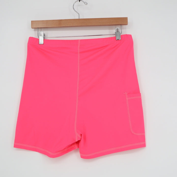 Womens Neon Pink Athletic Compression Shorts with Side Pocket Size Large