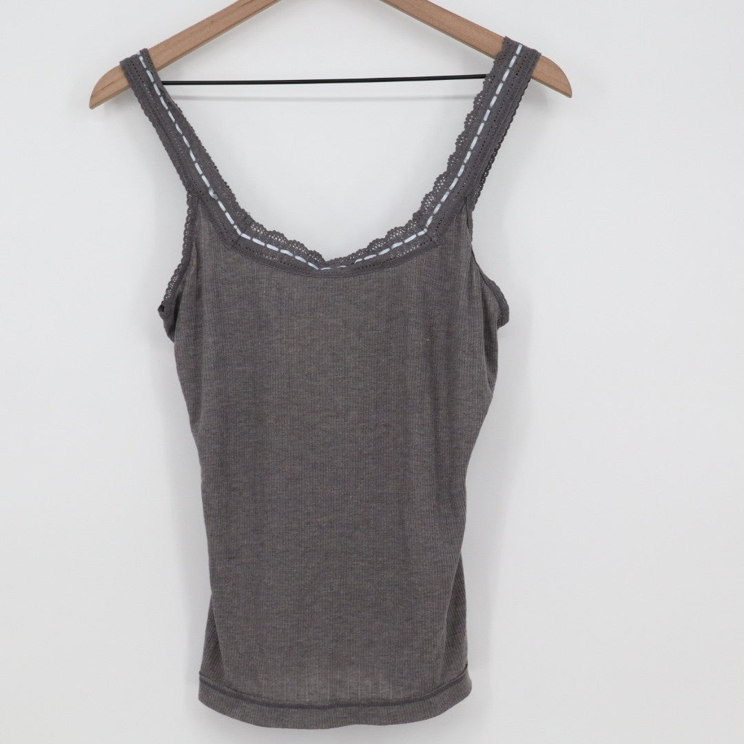 Free People Only You Ribbed Tank Top Womens Large Gray Wide Strap Round Neck