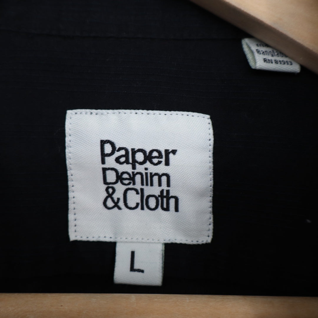 Paper Denim & Cloth Shirt Men L Black Cotton Long Sleeve Spread Collar Button Up