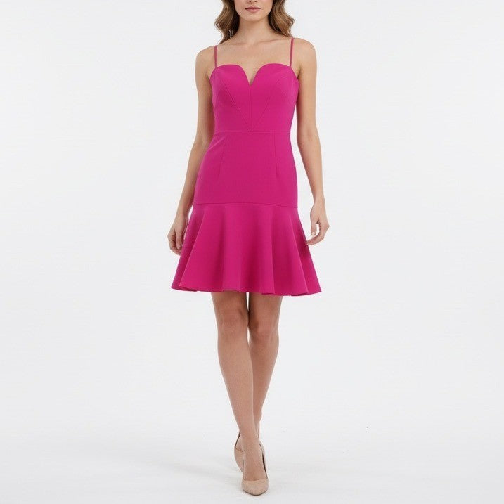 Milly Hot Pink V Neck Fit Flare Dress Size 10 Spaghetti Straps
