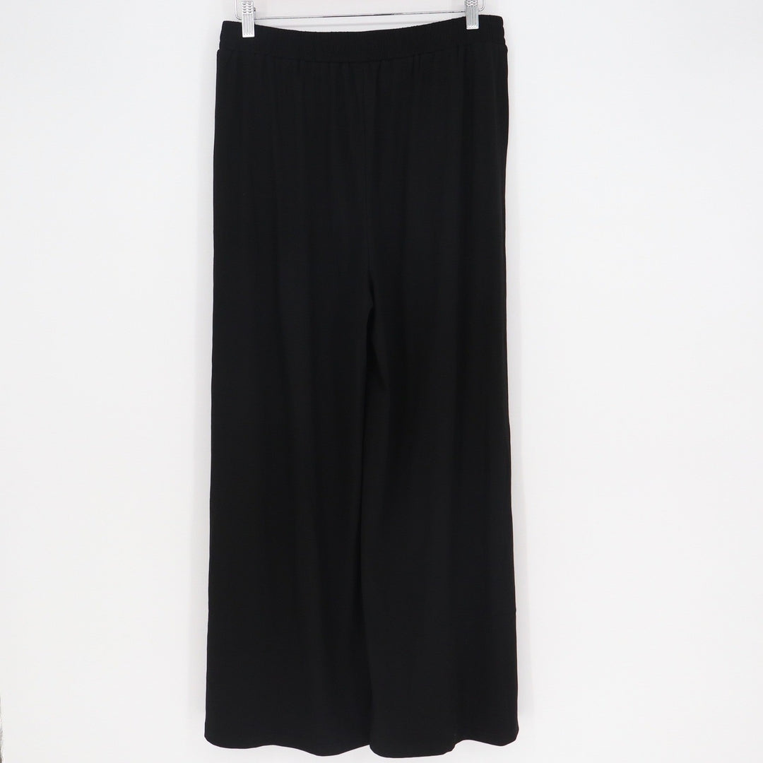 Black Wide Leg Knit Jersey Trousers High Waist Elastic Pocket Pants Large 4419