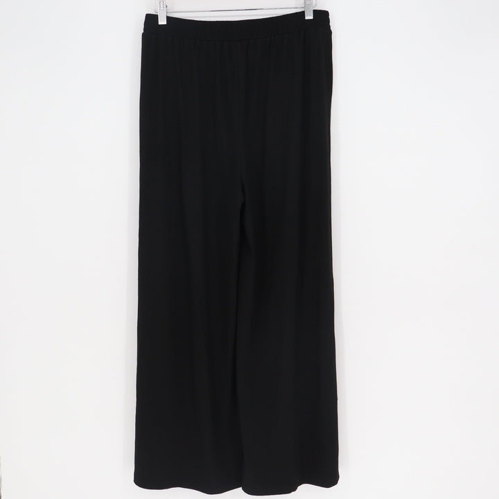 Black Wide Leg Knit Jersey Trousers High Waist Elastic Pocket Pants Large 4419