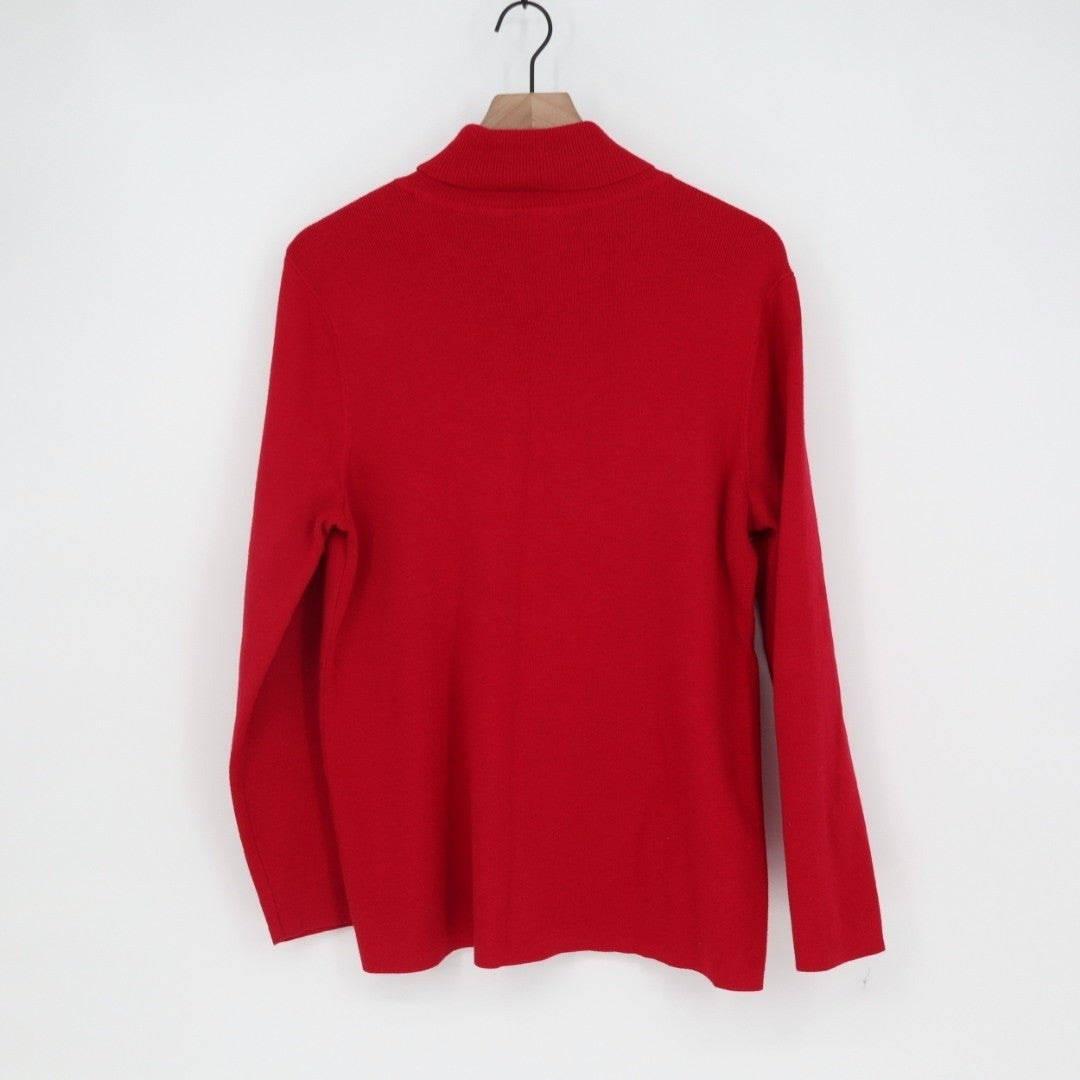 Chicos Metallic Sweater Womens XL Ruby Red Tight-Knit Turtle Neck Outdoor Wear