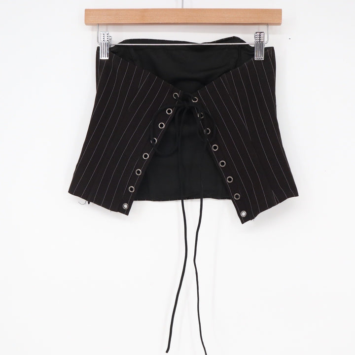 Edikted Black Pinstripe Strapless Lace Up Corset Top XS