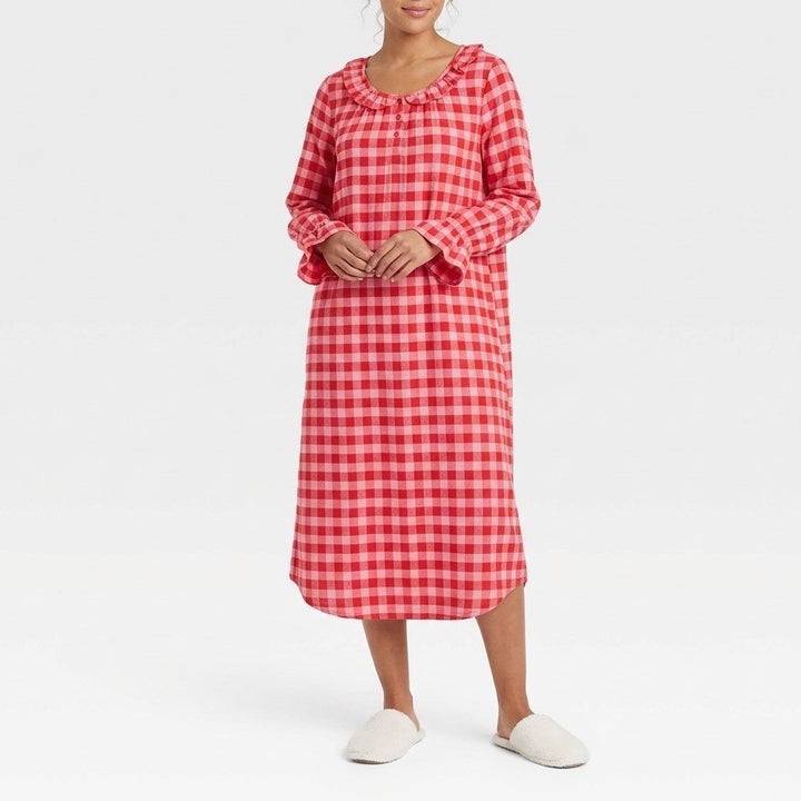 Charter Club Intimates Flannel Sleep Shirts Womens Large Red Plaid Long Sleeve
