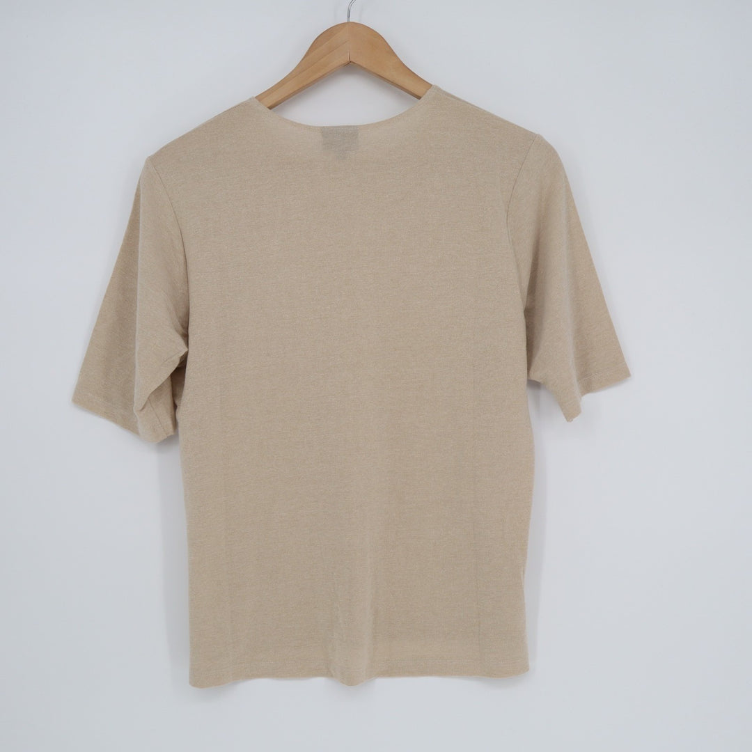 Staples T Shirt Women Medium Champagne Viscose Stretch Metallic Shimmer Knit Top