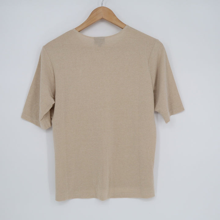 Staples T Shirt Women Medium Champagne Viscose Stretch Metallic Shimmer Knit Top
