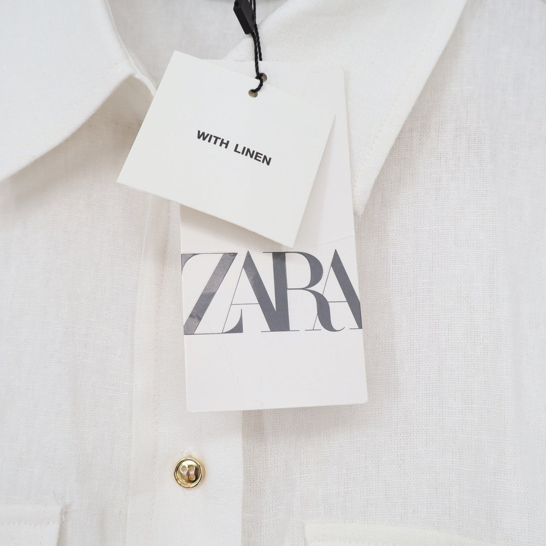 Zara Linen Shirt Womens S 2865/709/250 Off-White Button-Down Pocket NEW