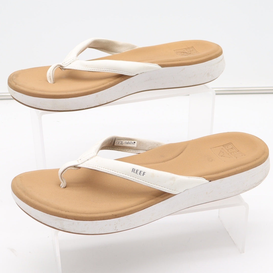 Reef Cushion Cloud Womens White Tan Platform Flip Flop Sandals Size 11