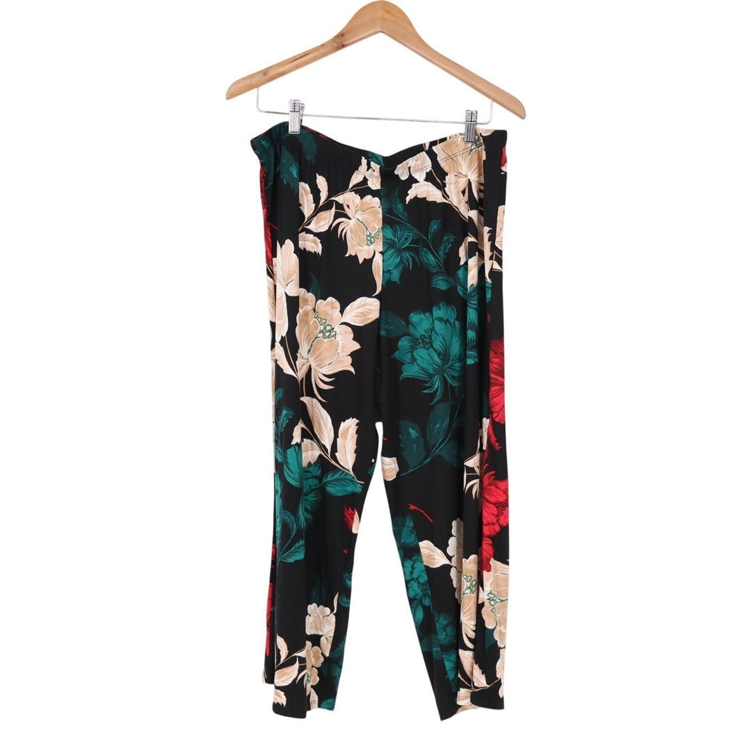 Linea Donatella Set Women XL Black Red Floral Wrap Kimono Cardigan & Pants
