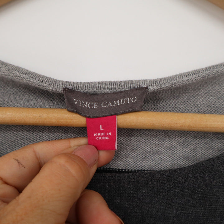 Vince Camuto Womens Colorblock Sweater Grey Black Cotton Blend Pockets Size L