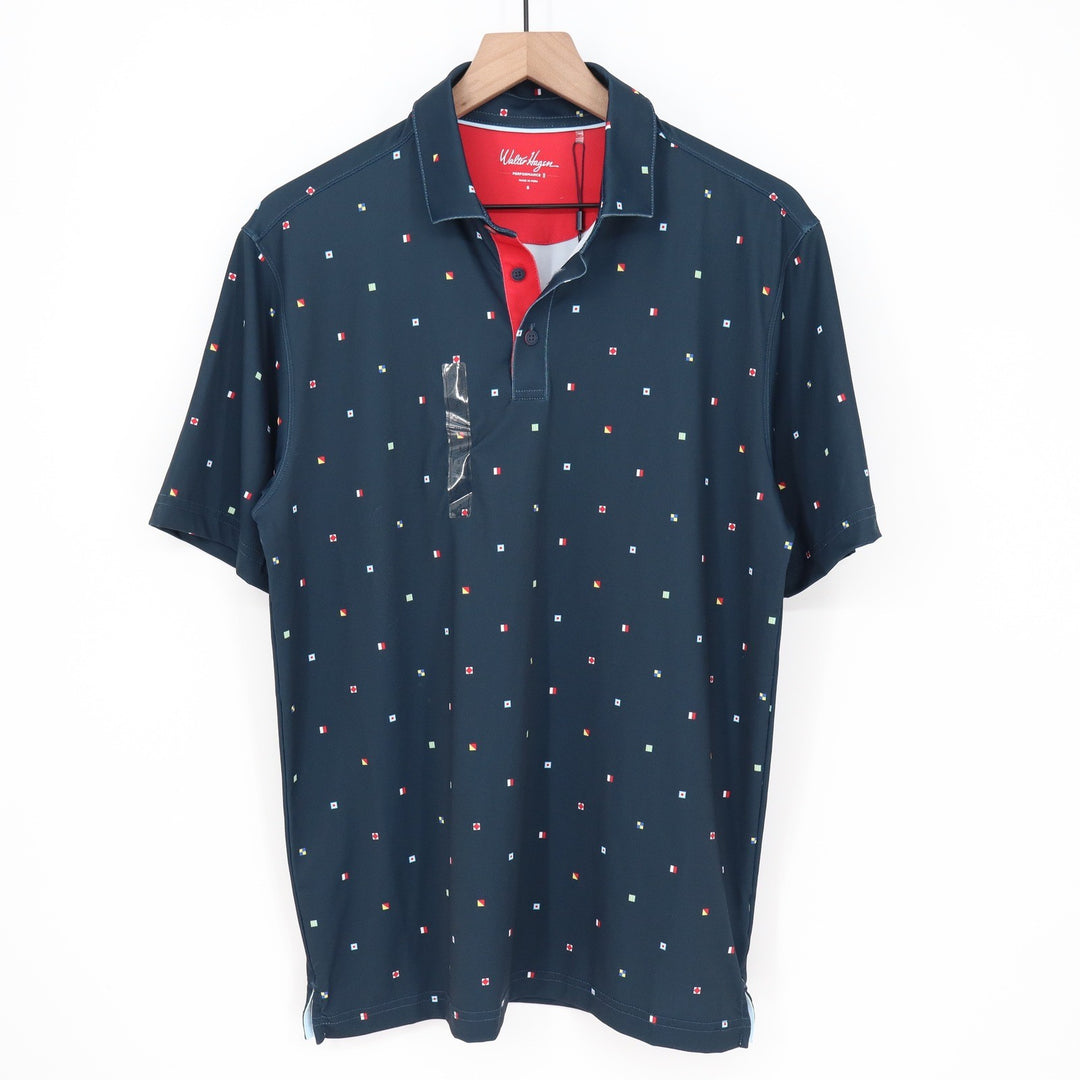 Walter Hagen Mens P11 Performance Polo Shirt Sailing Geo Navy Nautical Flag S