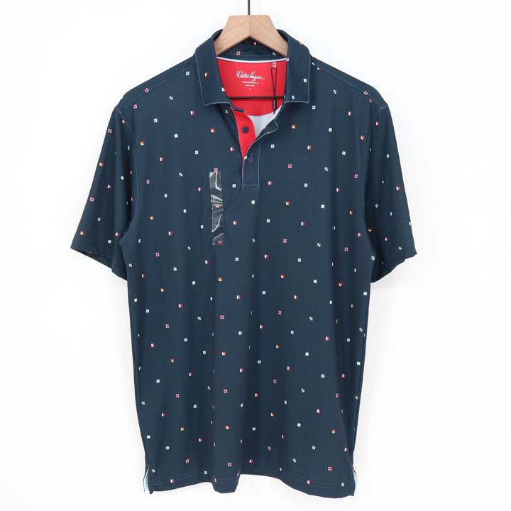 Walter Hagen Mens P11 Performance Polo Shirt Sailing Geo Navy Nautical Flag S