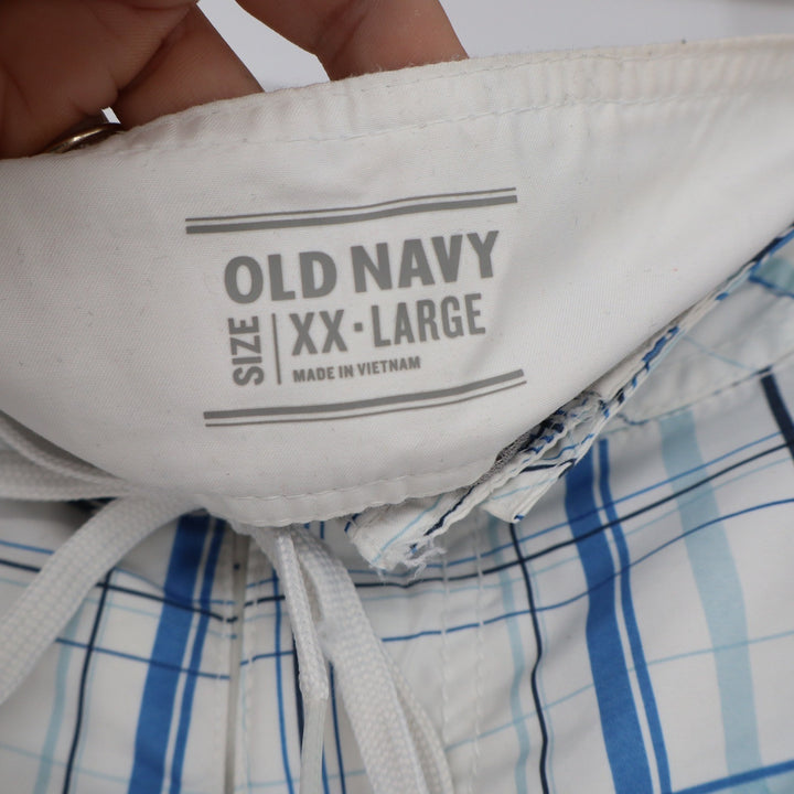 Old Navy Board Shorts Mens XXL Plaid White Blue Mesh Lined Swim Trunks Good