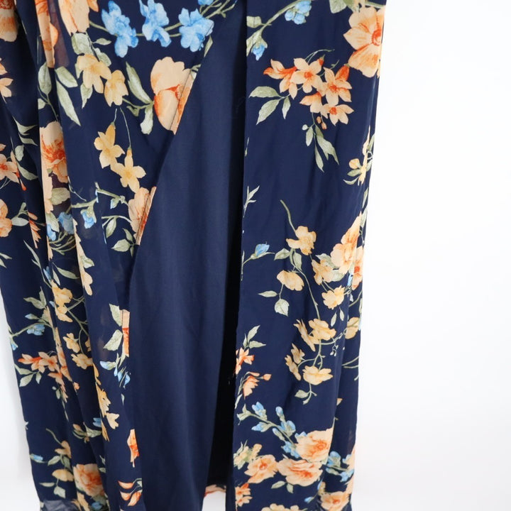 Lulus Elegant Admiration One Shoulder Maxi Dress Womens Medium Navy Blue Floral
