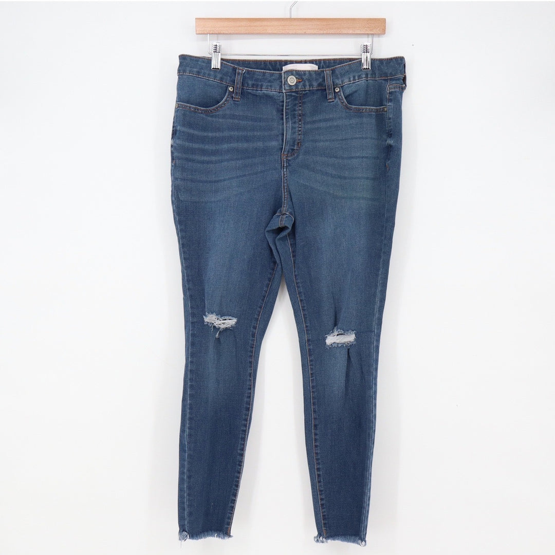 LC Lauren Conrad Jeans Womens 16 Super Skinny Blue Distressed Raw Hem Excellent