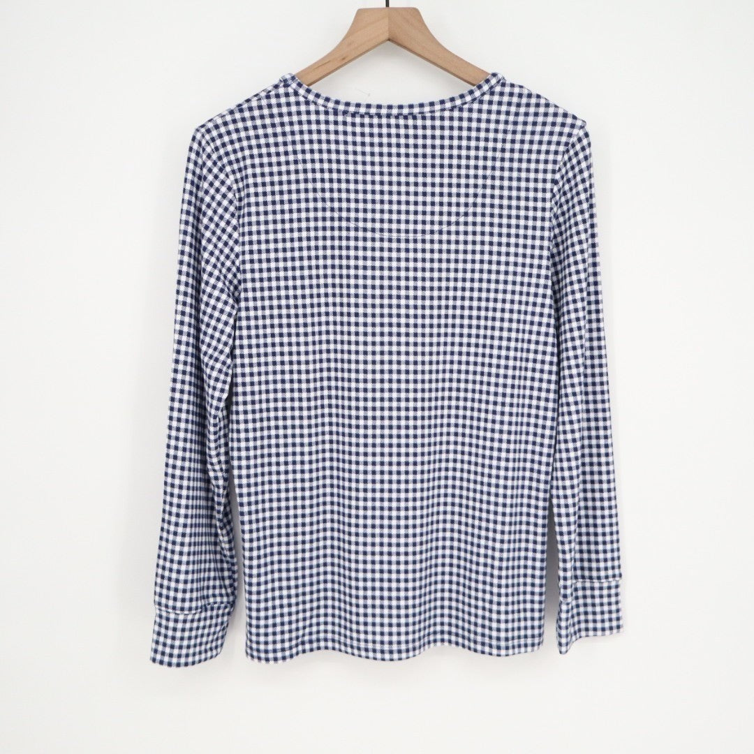 Charter Club Intimates Pajama Top Womens Medium Blue Gingham Check Henley Neck