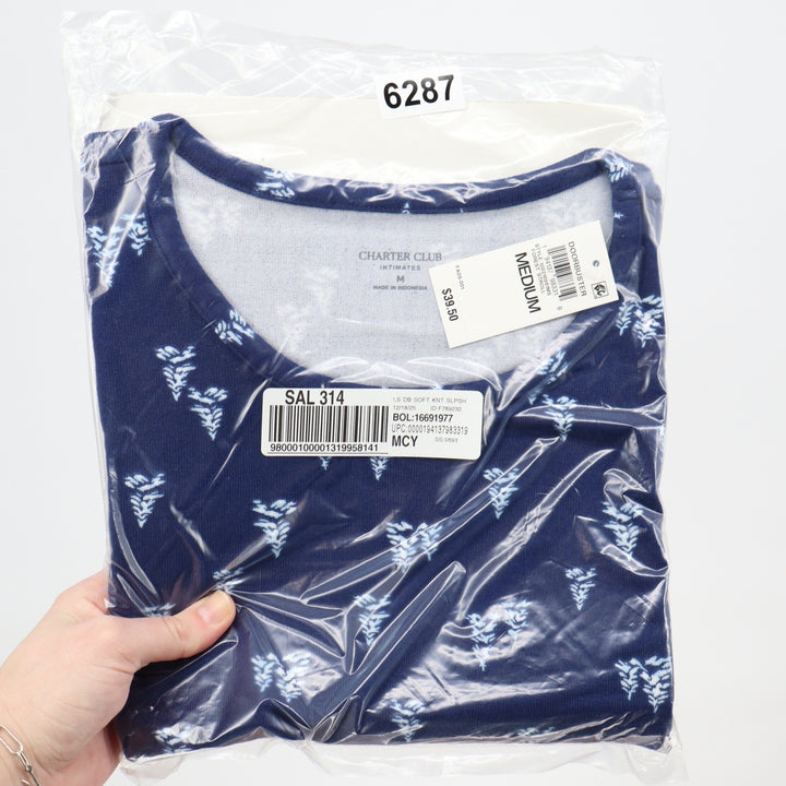 Charter Club Intimates Mens Navy Blue Floral Soft Knit Long Sleeve Sleepshirt M
