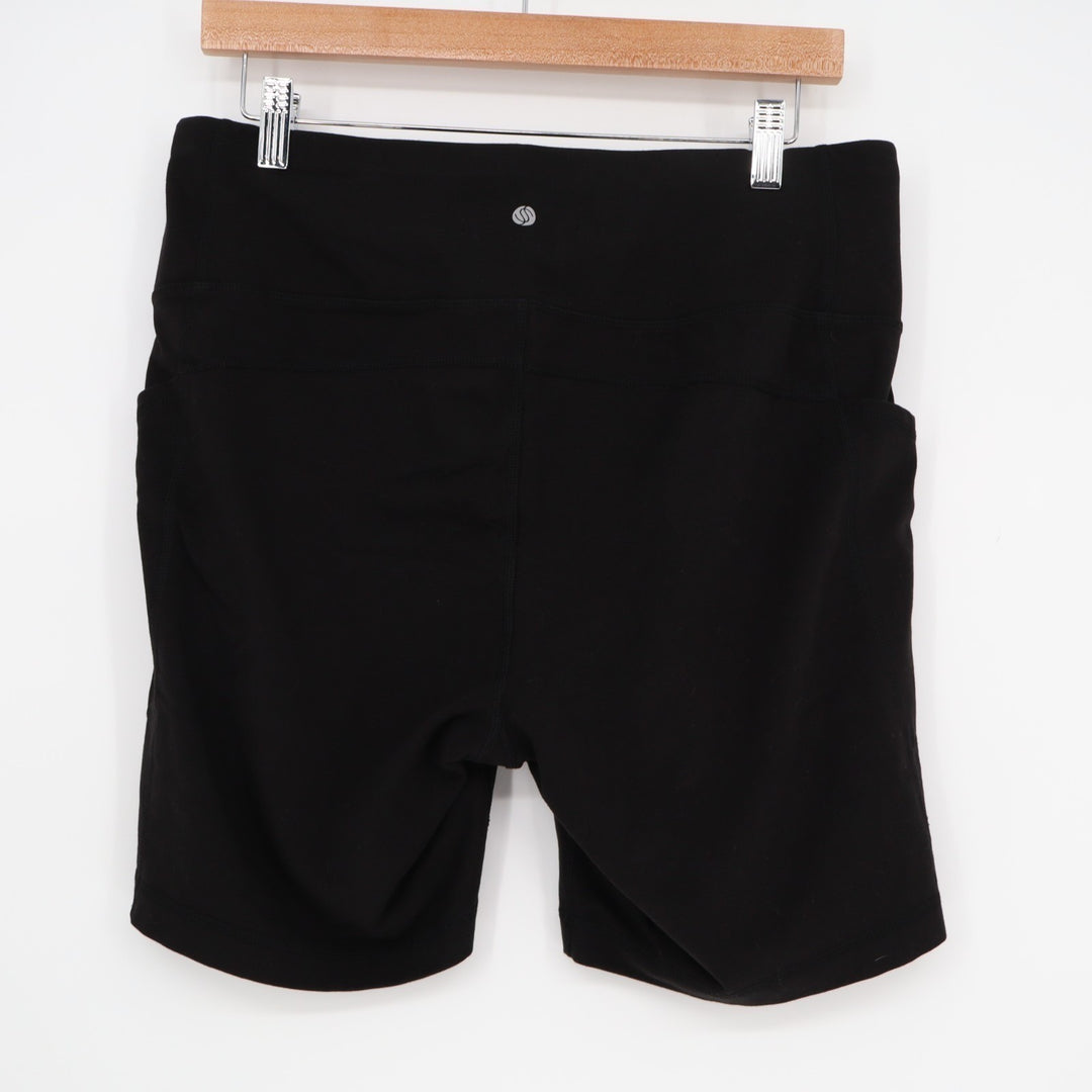 Stretchtherules Biker Shorts Womens Large Black Stretch Side Pockets Activewear