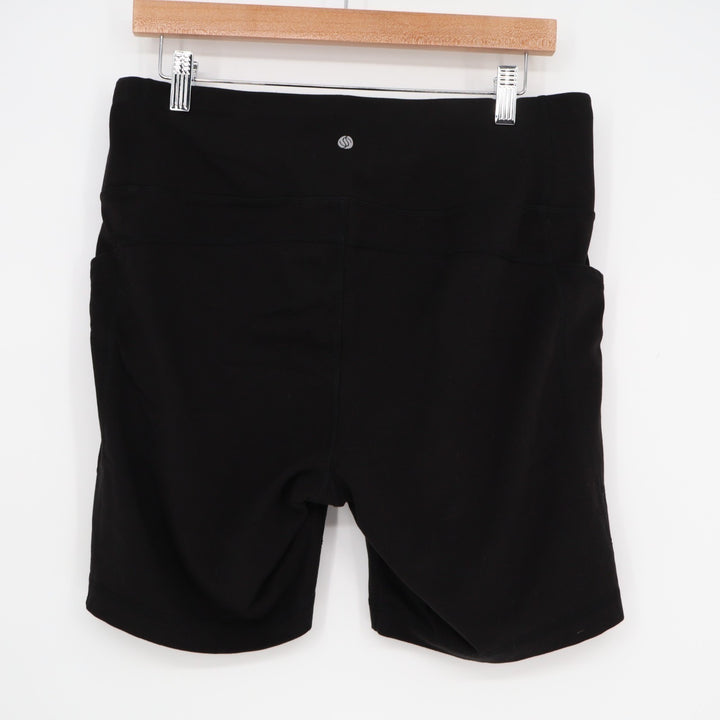 Stretchtherules Biker Shorts Womens Large Black Stretch Side Pockets Activewear