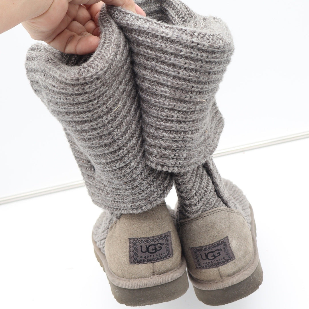 UGG Australia Cardy Grey Knit Button Tall Boots Womens Size 8
