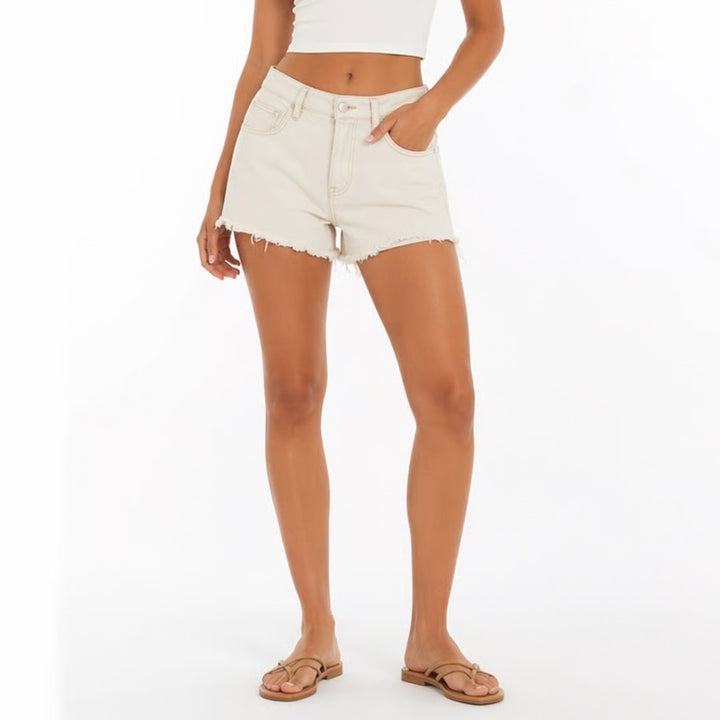 Risen Jeans Cut Off Shorts Womens Medium White Denim Cotton Stretch Raw Hem