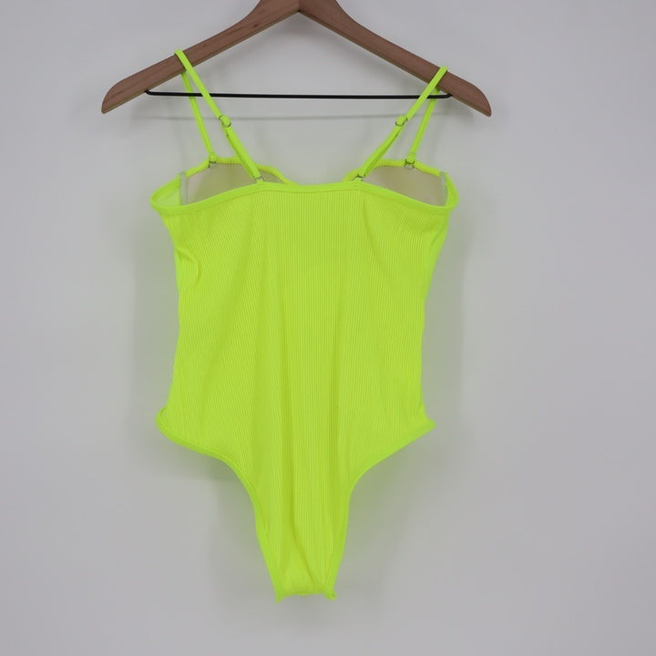 One Piece Womens Medium Lime Green Ribbed Padded Push Up Underwired Swimwear
