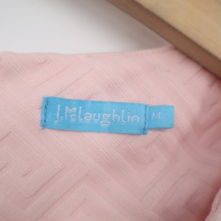 J.McLaughlin Pink Greek Key Textured Knit Shift Dress Short Sleeve Womens M