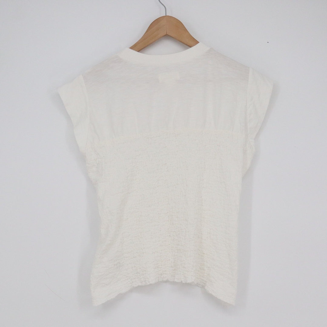 Maeve by Anthropologie White Smocked Cap Sleeve Textured Top Small