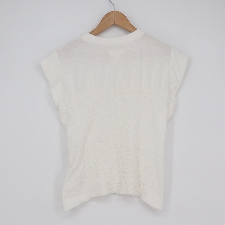Maeve by Anthropologie White Smocked Cap Sleeve Textured Top Small