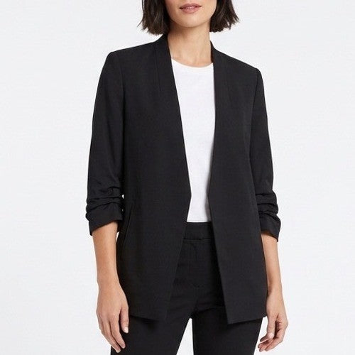 Babaton Power Blazer Womens 0 Black Open Front Pockets 3/4 Sleeve Shawl Collar