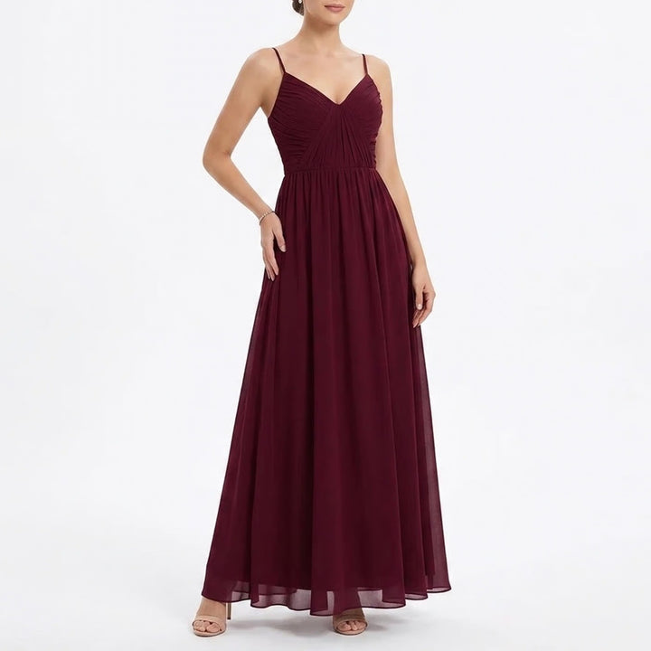 Sorella Vita Burgundy Chiffon Pleated V-Neck Maxi Bridesmaid Dress Mens Size 14