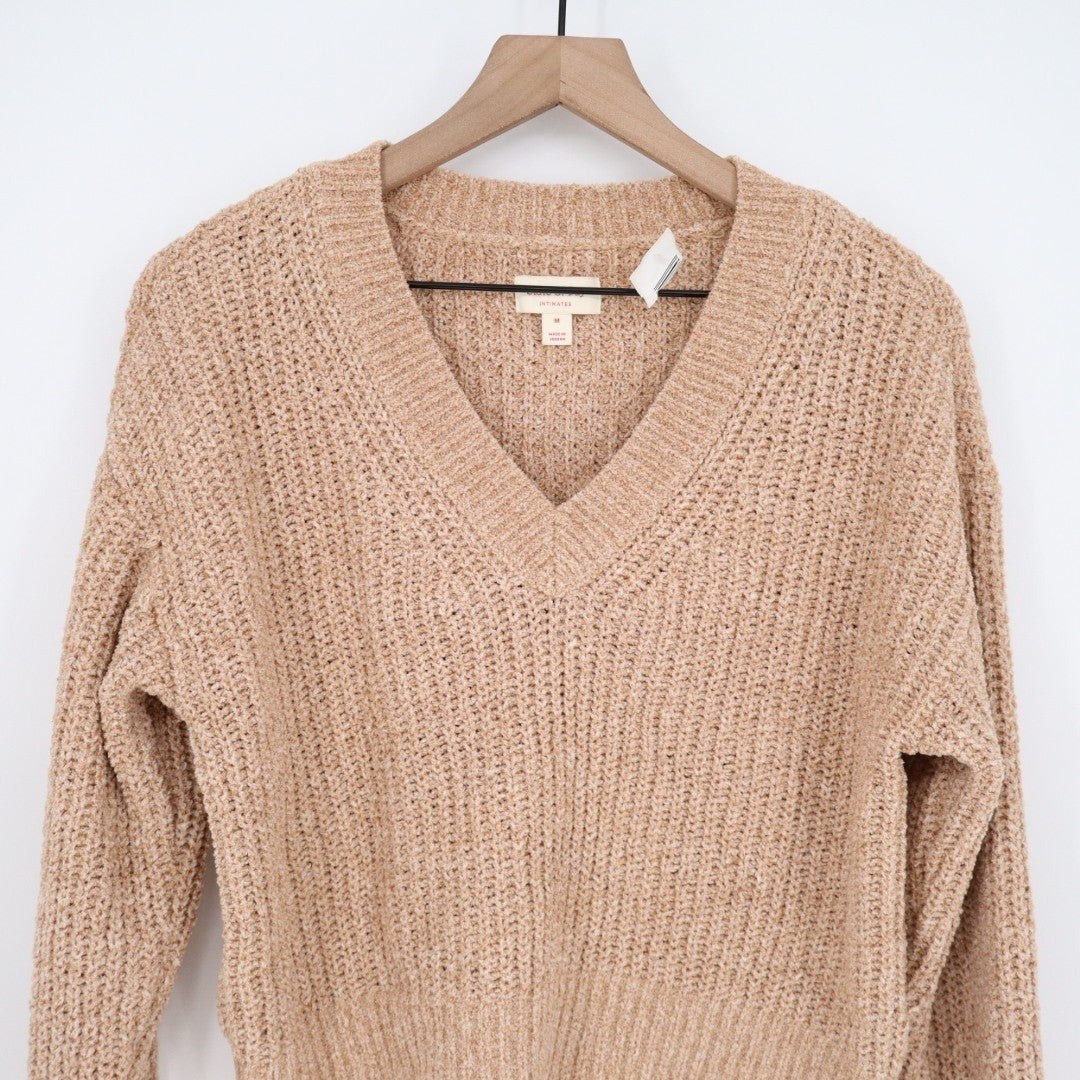 State of Day Intimates Pajama Top Womens M Beige Open Knit Sleepwear Pullover