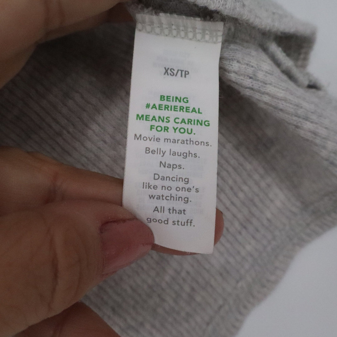 Aerie Gray Ribbed Henley Crop Tank Top Sleeveless Cotton Womens XS