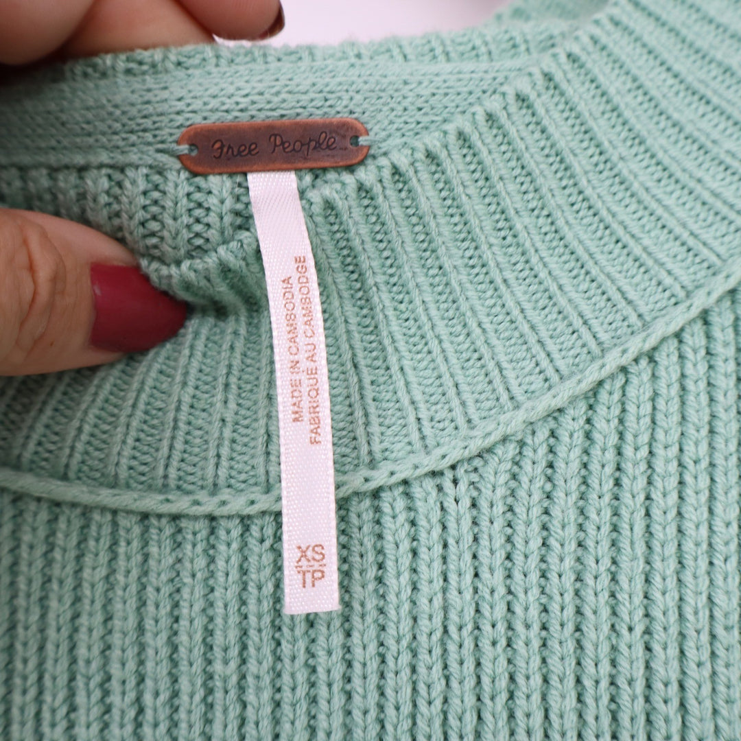 Free People Sweater Women's XS Easy Street Sage Green Ribbed Mock Neck Excellent