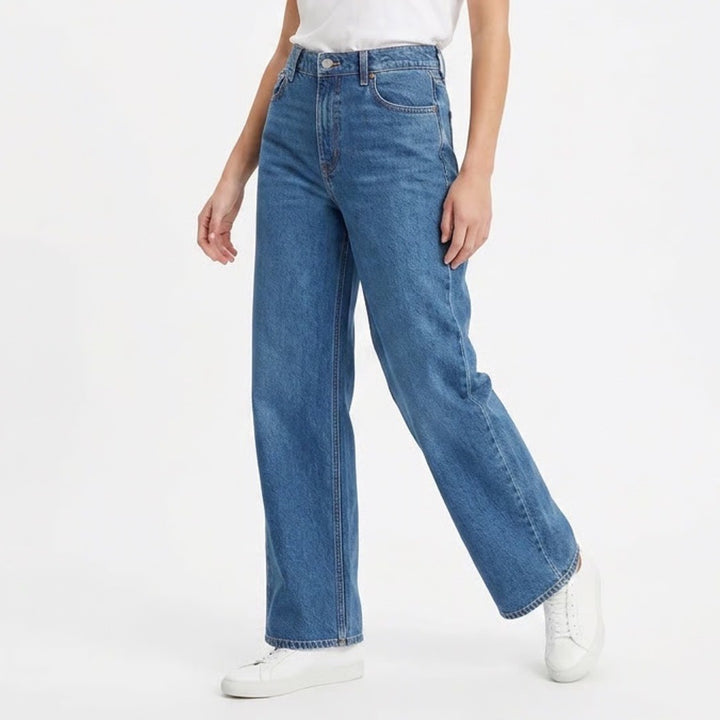 H&M Wide Leg High Waist Blue Jeans Size 12 Medium Wash 1045459 8