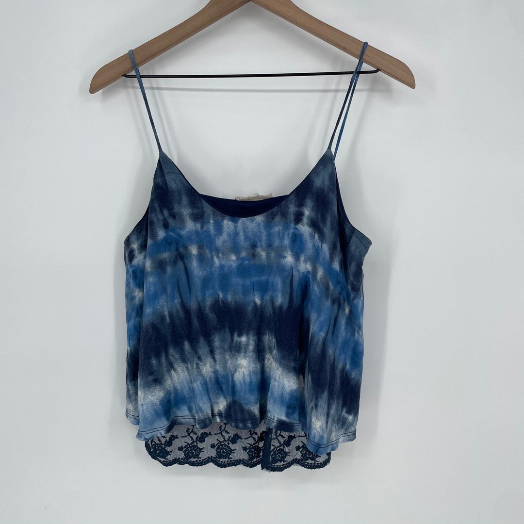 Nabee Tie Dye Cami Lace Trim Blue Tank Top Size Small